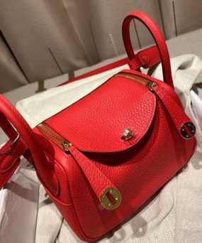 에르메스 미니 린디백19 레드 은장 끌레망스 가죽